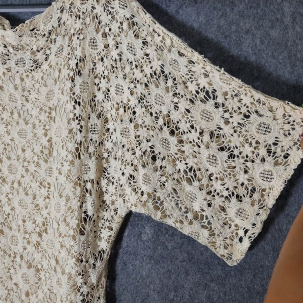 Venus Dress M Floral Crochet Kimono Sleeve Cream Festival Boho Romantic Coastal - Picture 4 of 10
